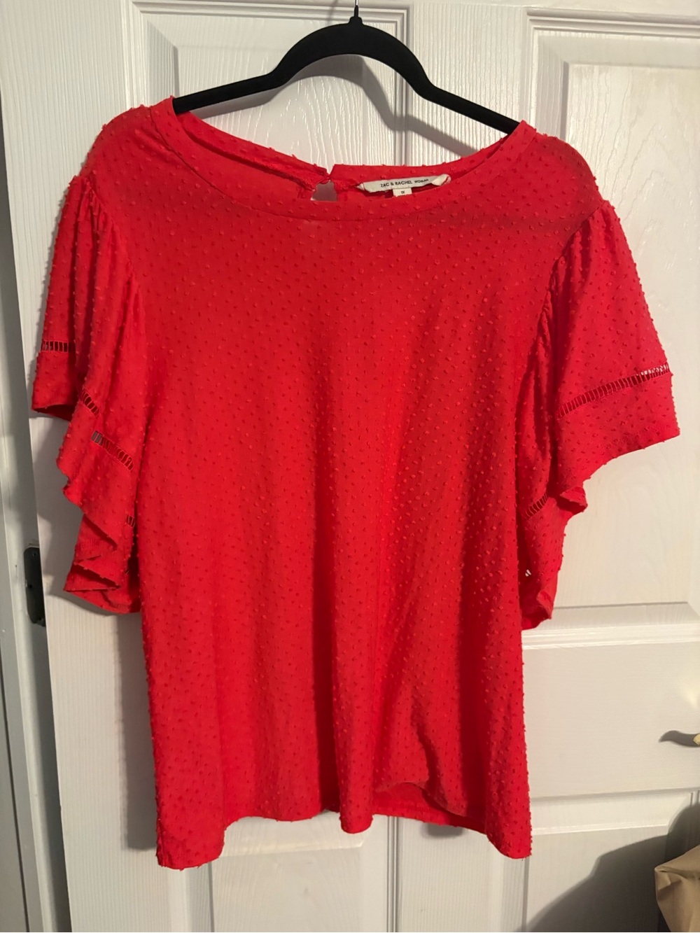 Zac & Rachel Bright Red Dotted Flutter-Sleeve Blouse